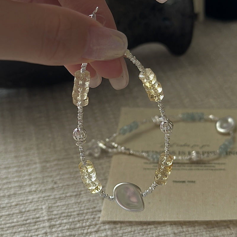 925 Sterling Silver Ocean & Sun Beads Bracelet Aquamarine Citrine Bracelet
