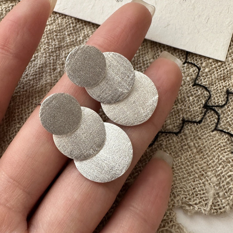 S925 Sterling Silver Minimal Circles Stud Earrings Triple Disc Matte Design