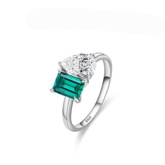 Emerald Duet Green Zircon Two Stone Ring 925 Sterling Silver