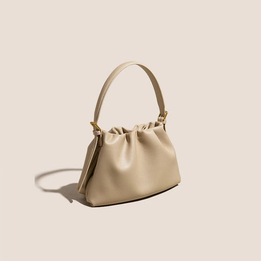 Women's Genuine Leather Ruched Cloud Clutch Bag with Detachable Strap