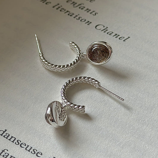 925 Sterling Silver Autumn Aura Earrings Oval Rutilated Quartz Vintage Stud Earrings