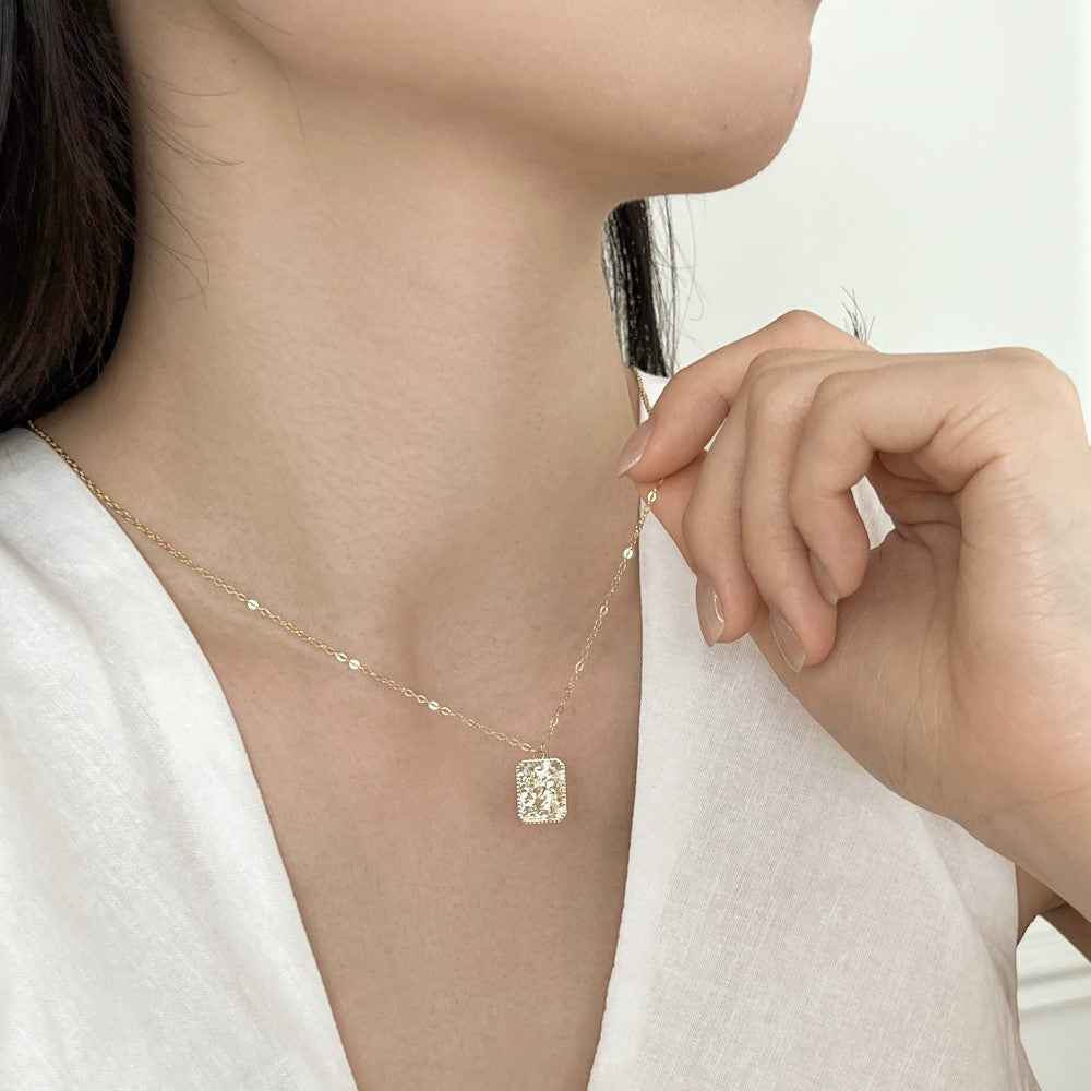 925 Sterling Silver Gleam Square Textured Rectangle Pendant Necklace