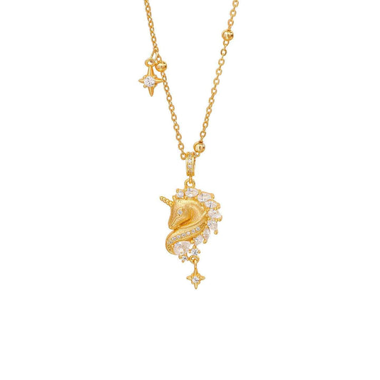 Celestial Unicorn S999 Fine Silver Unicorn Pendant Necklace with Zircon