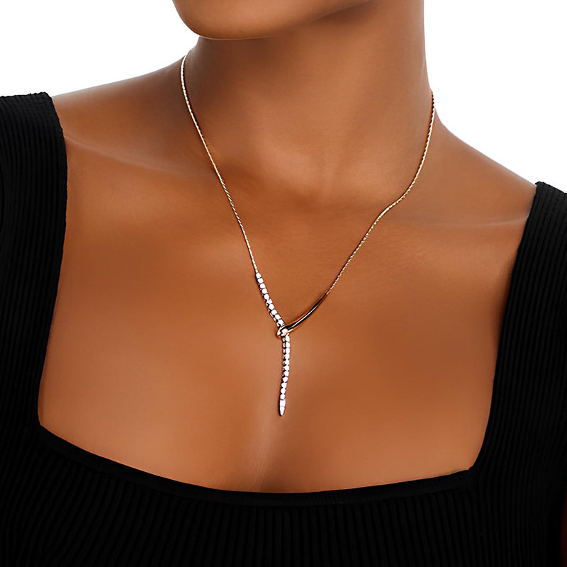 “Linear Eclat” S925 Sterling Silver Geometric Tassel Necklace