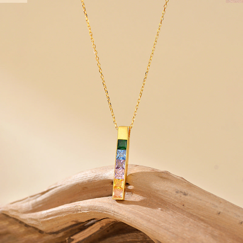 “Colorline” S925 Sterling Silver Multicolor Geometric Necklace