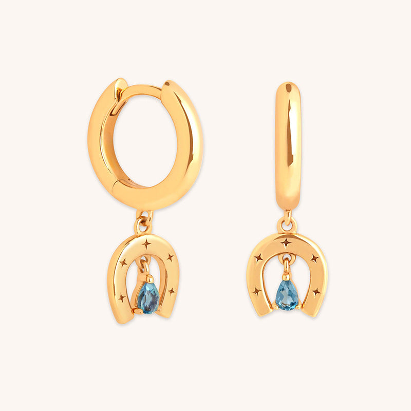 “Lagoon Teardrop” S925 Sterling Silver Blue Zircon Teardrop Huggie Hoop Earrings