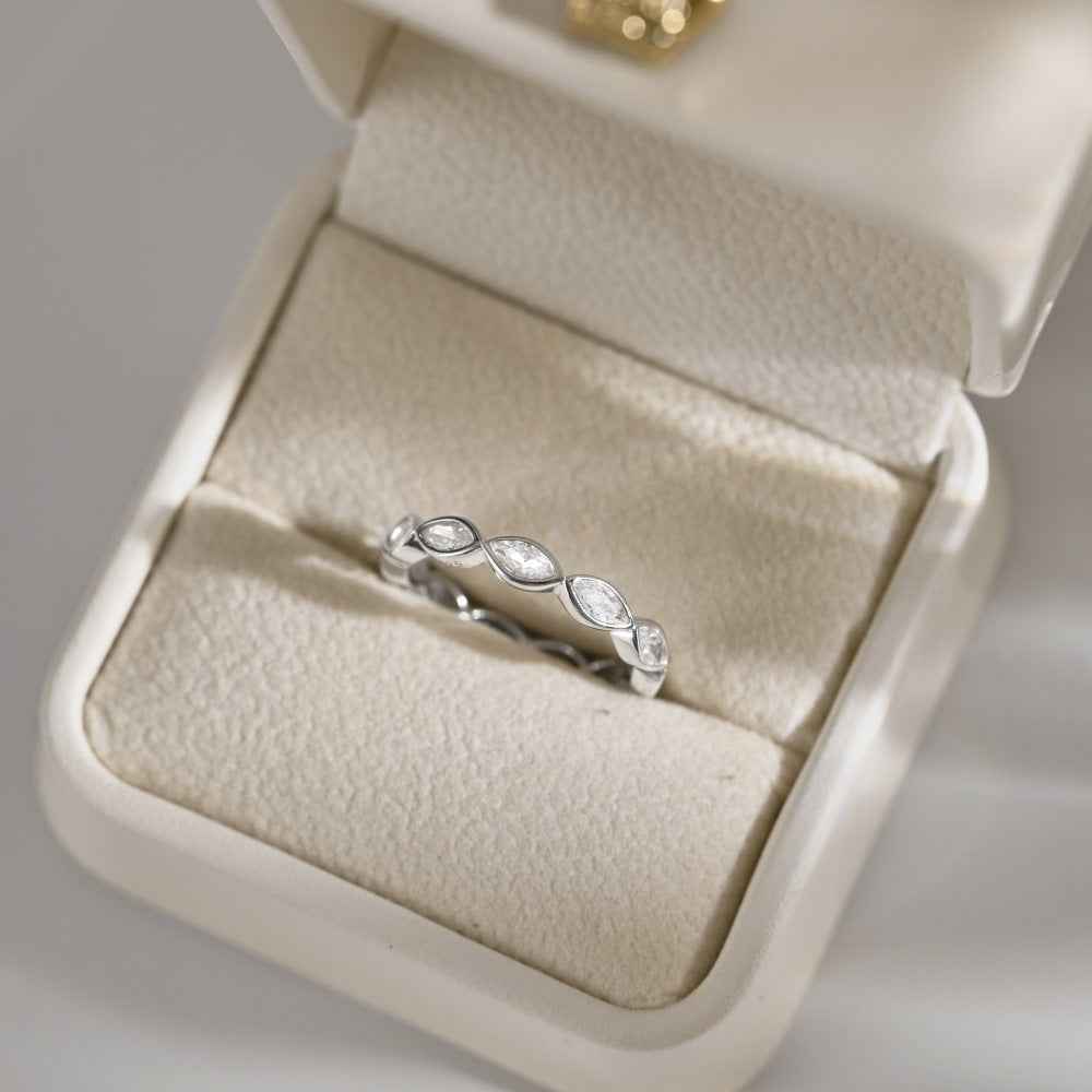 925 Sterling Silver Infinity Marquise Full-Eternity Zircon Ring 18K Gold Plated