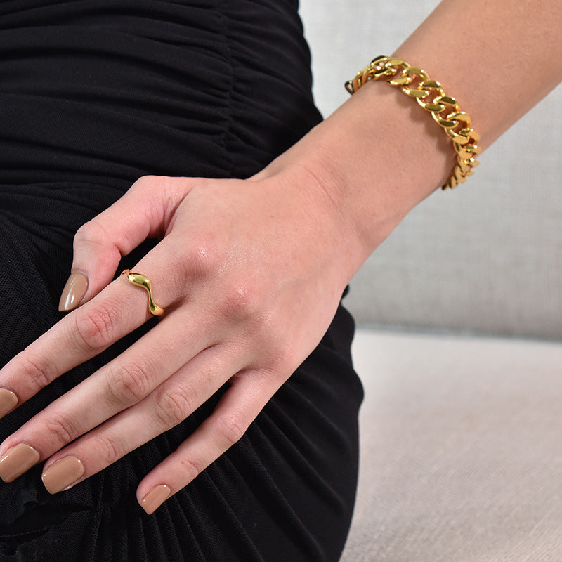 “Wave Muse” S925 Sterling Silver Wave Open Adjustable Ring