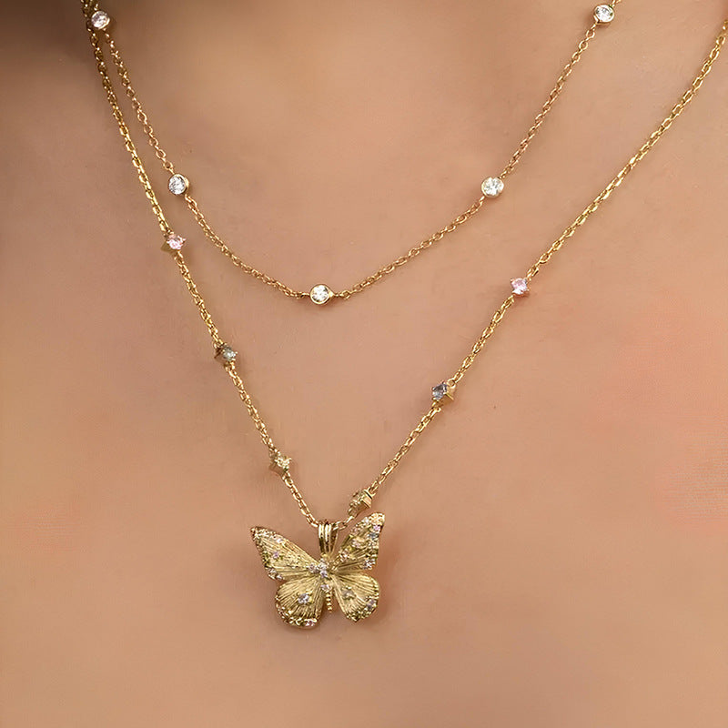 “Dreaming Butterfly” S925 Sterling Silver Multicolor Zircon Butterfly Necklace