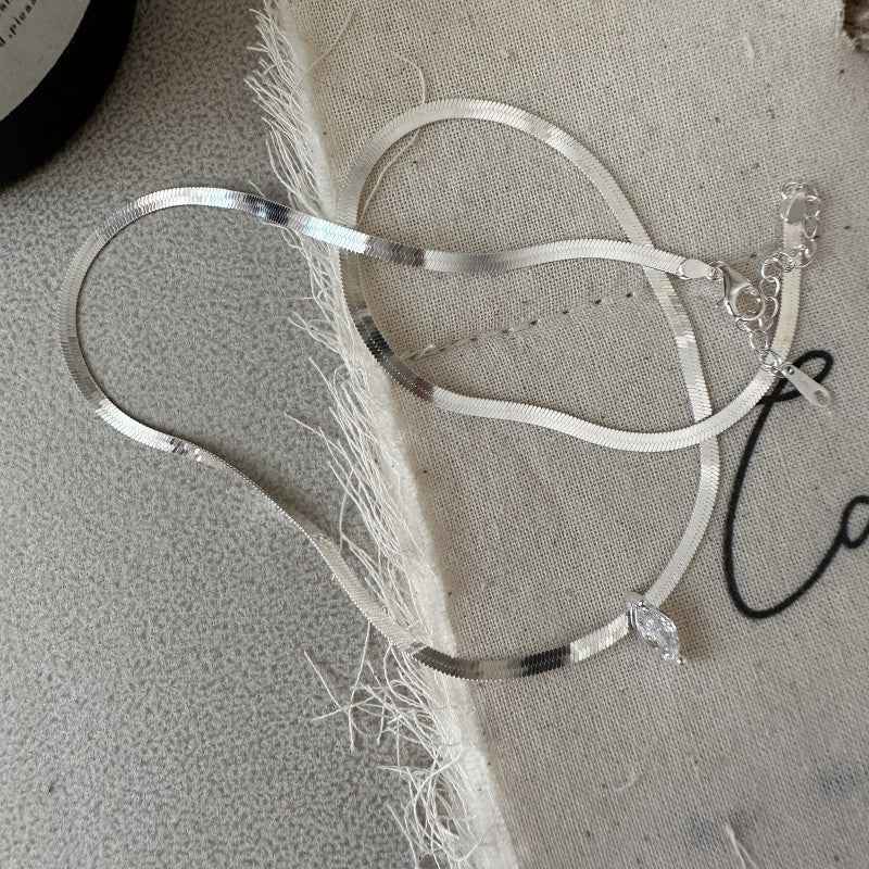 S925 Sterling Silver Zircon Snake Chain Necklace Adjustable
