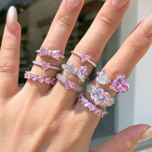 “Pink Heart Eclat” S925 Sterling Silver Pink Zircon Heart Ring
