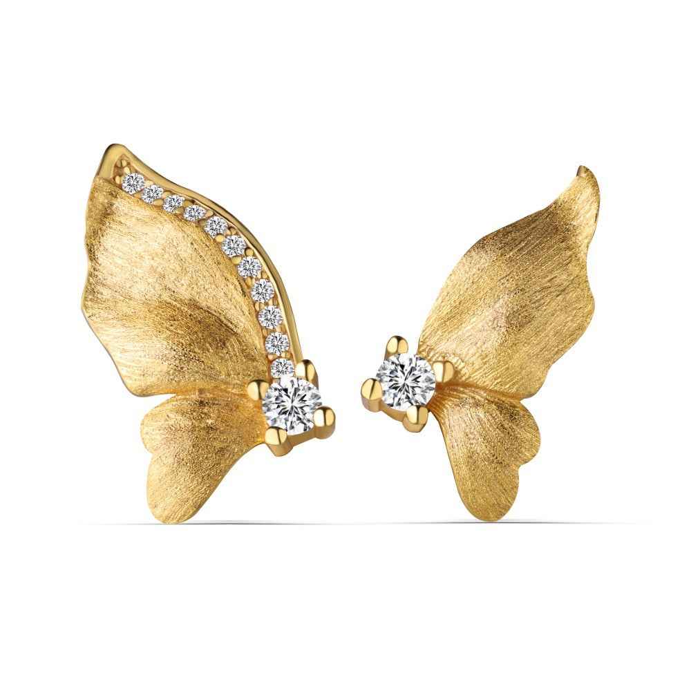 Gilded Flutter Butterfly Jewelry Set – S925 Silver Brushed Wing Necklace & Earrings