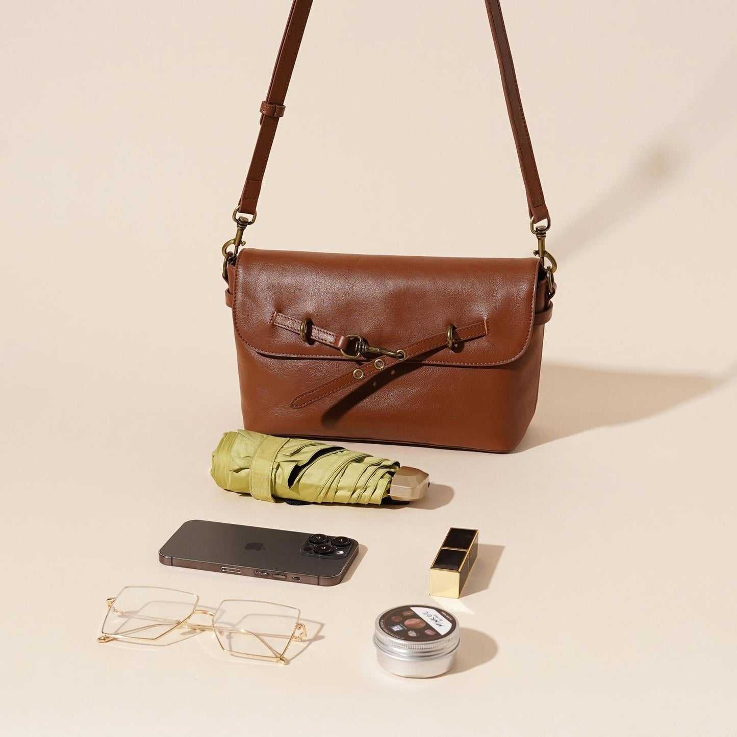 Women's Full-Grain Cowhide Horsebit Flap Crossbody Bag