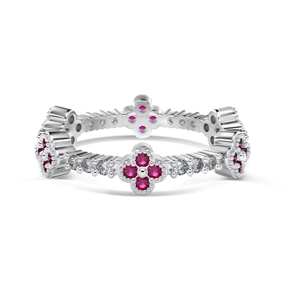 Clover Éclat Four Leaf Clover Zircon Stackable Ring, S925 Sterling Silver