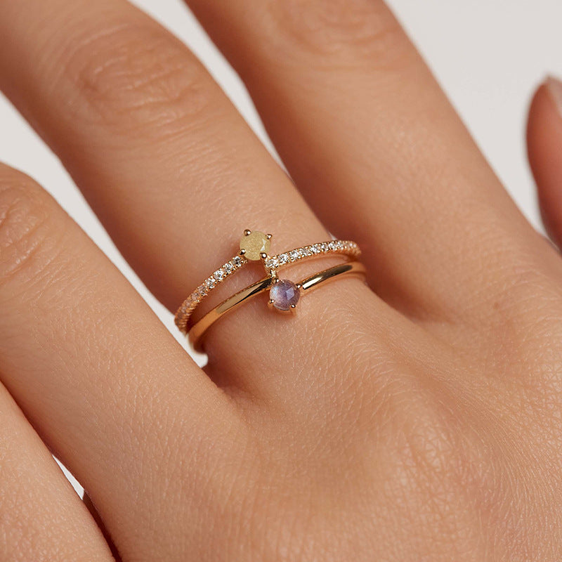 “Offset Spark” S925 Sterling Silver Two-Tone Zircon Ring