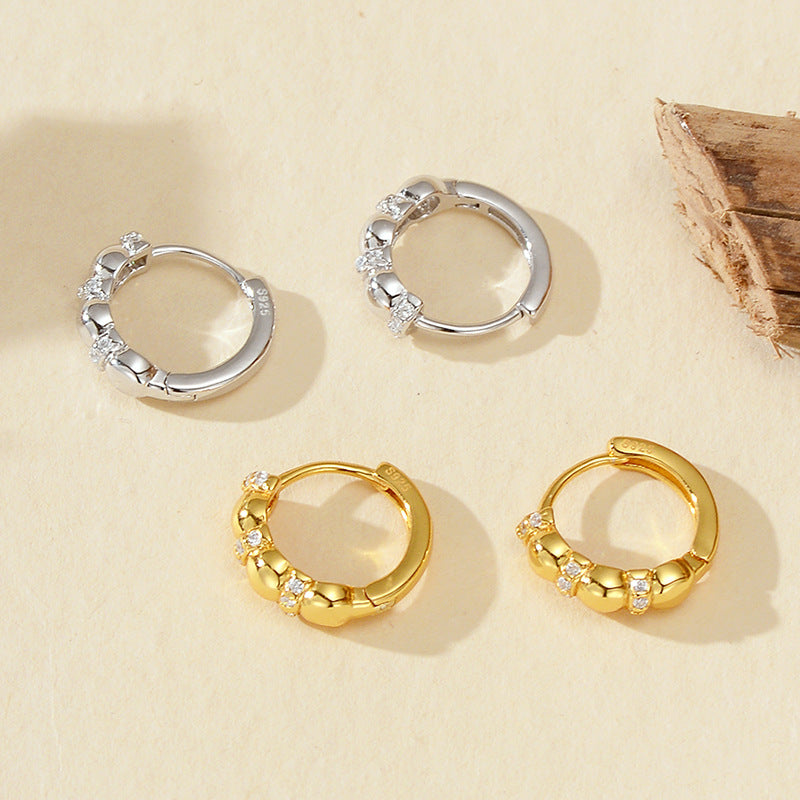 “Orbital Dot” S925 Sterling Silver Oval Bead Hoop Earrings