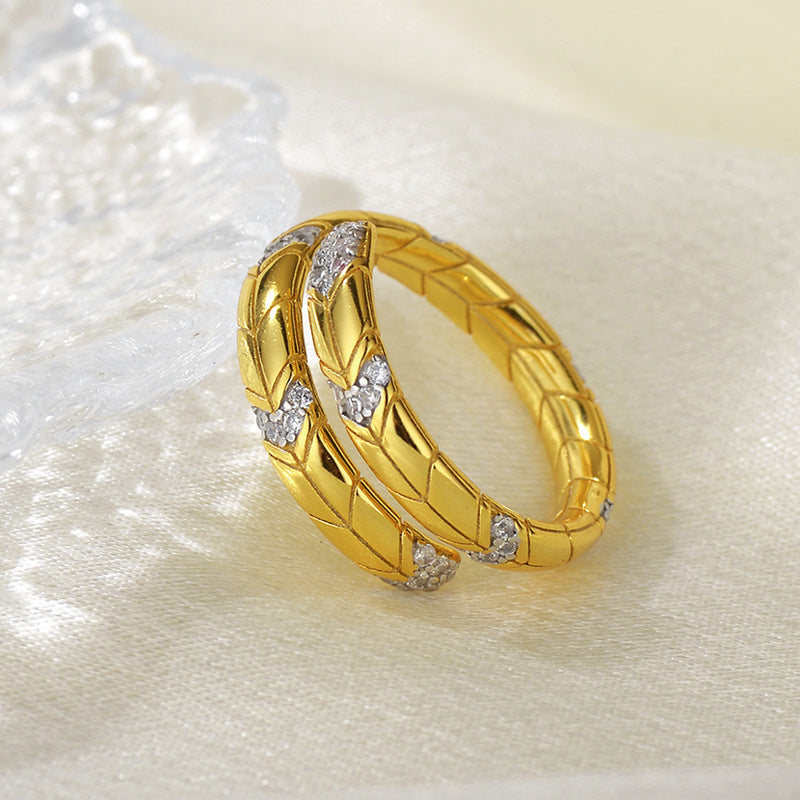 “Serpent Luxe” S925 Sterling Silver Zircon Snake Open Ring