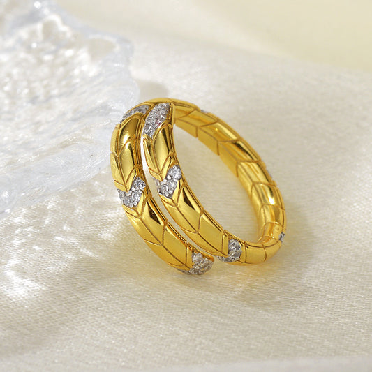 “Serpent Luxe” S925 Sterling Silver Zircon Snake Open Ring
