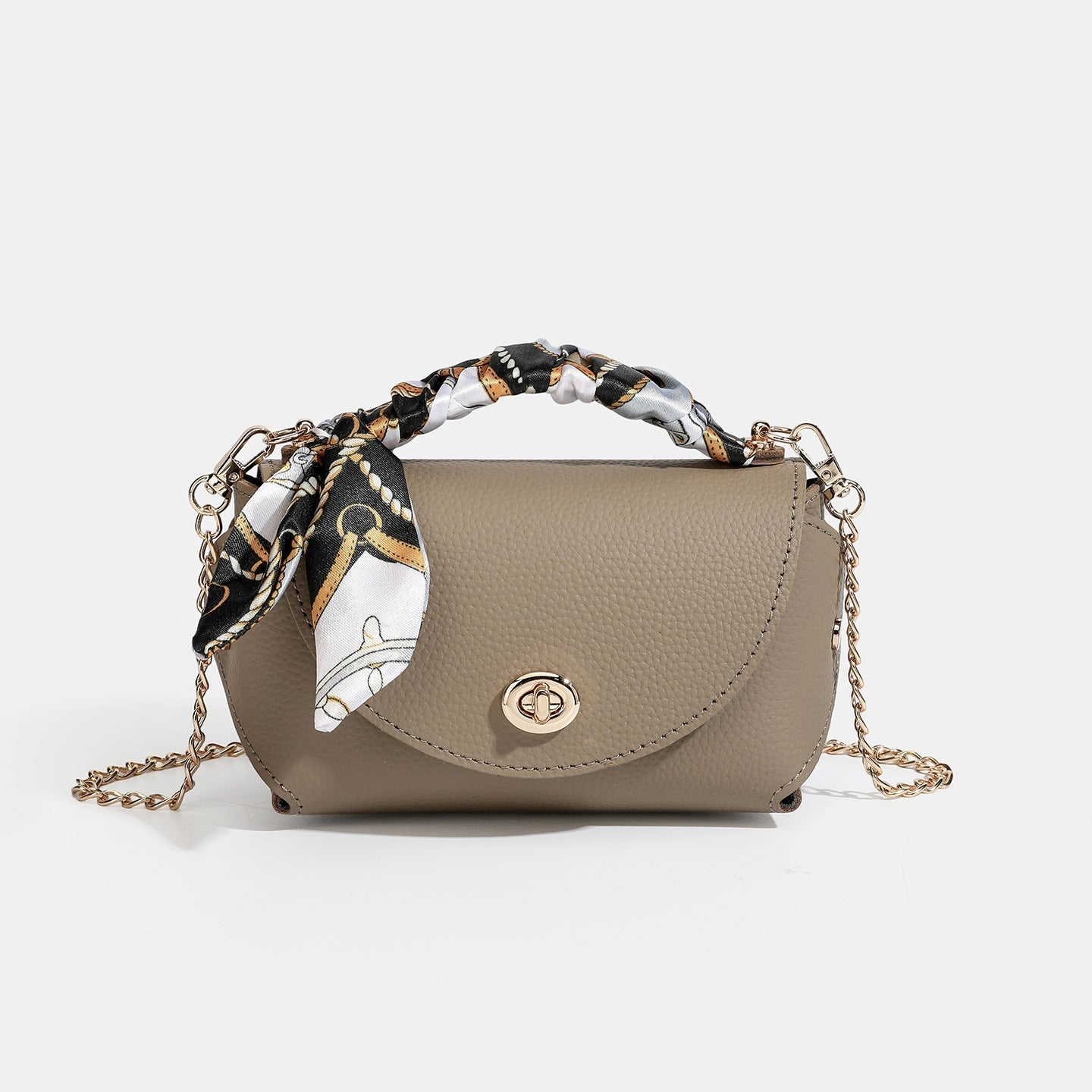 Women's Pebbled Cowhide Scarf Handle Chain Crossbody Bag