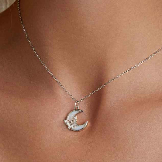 Nocturne Flutter Butterfly Moon Necklace 925 Sterling Silver
