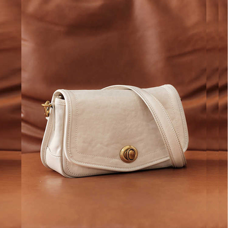 Women's Washed Cowhide Turn-Lock Flap Crossbody Bag