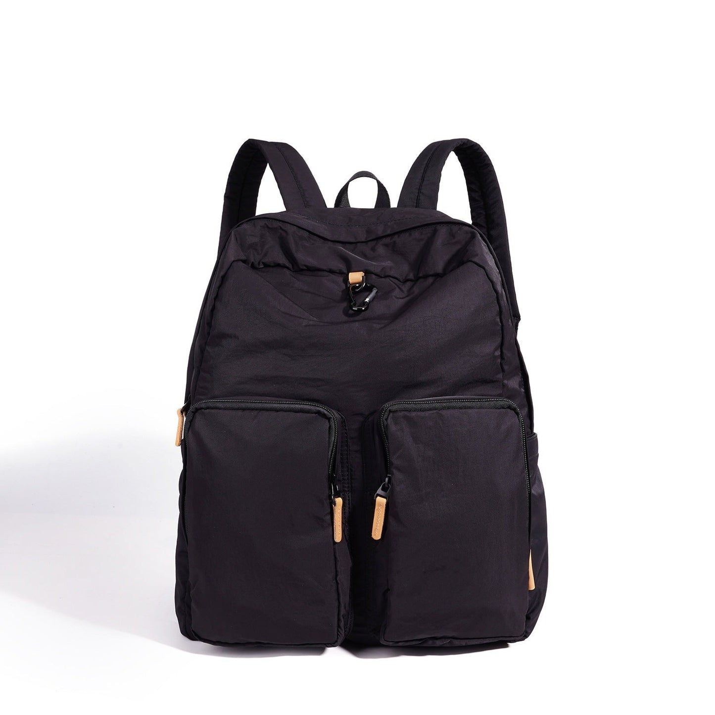Women's Nylon Backpack with Genuine Leather Trim and Multiple Pockets