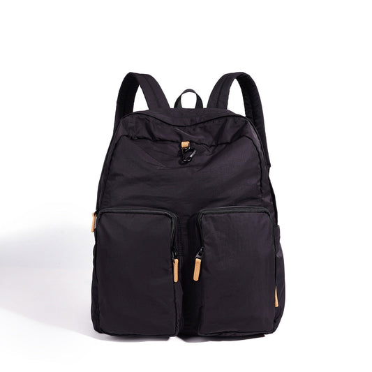 Women's Nylon Backpack with Genuine Leather Trim and Multiple Pockets