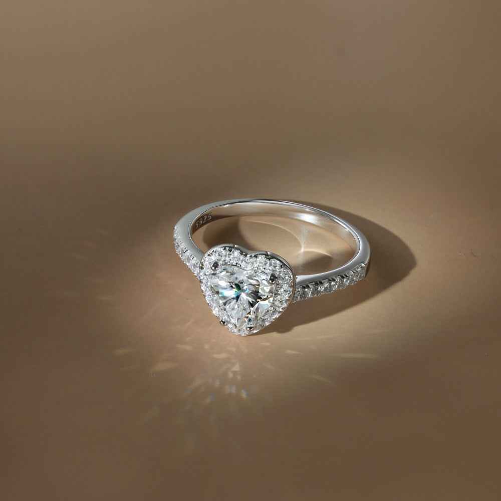 925 Sterling Silver Heart Halo Dream 1CT Heart Moissanite Ring