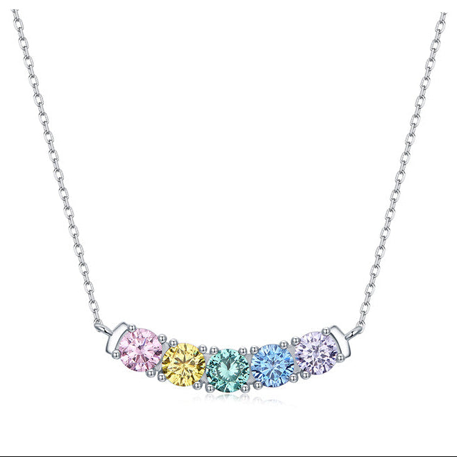 925 Sterling Silver Multicolor Crescent Necklace