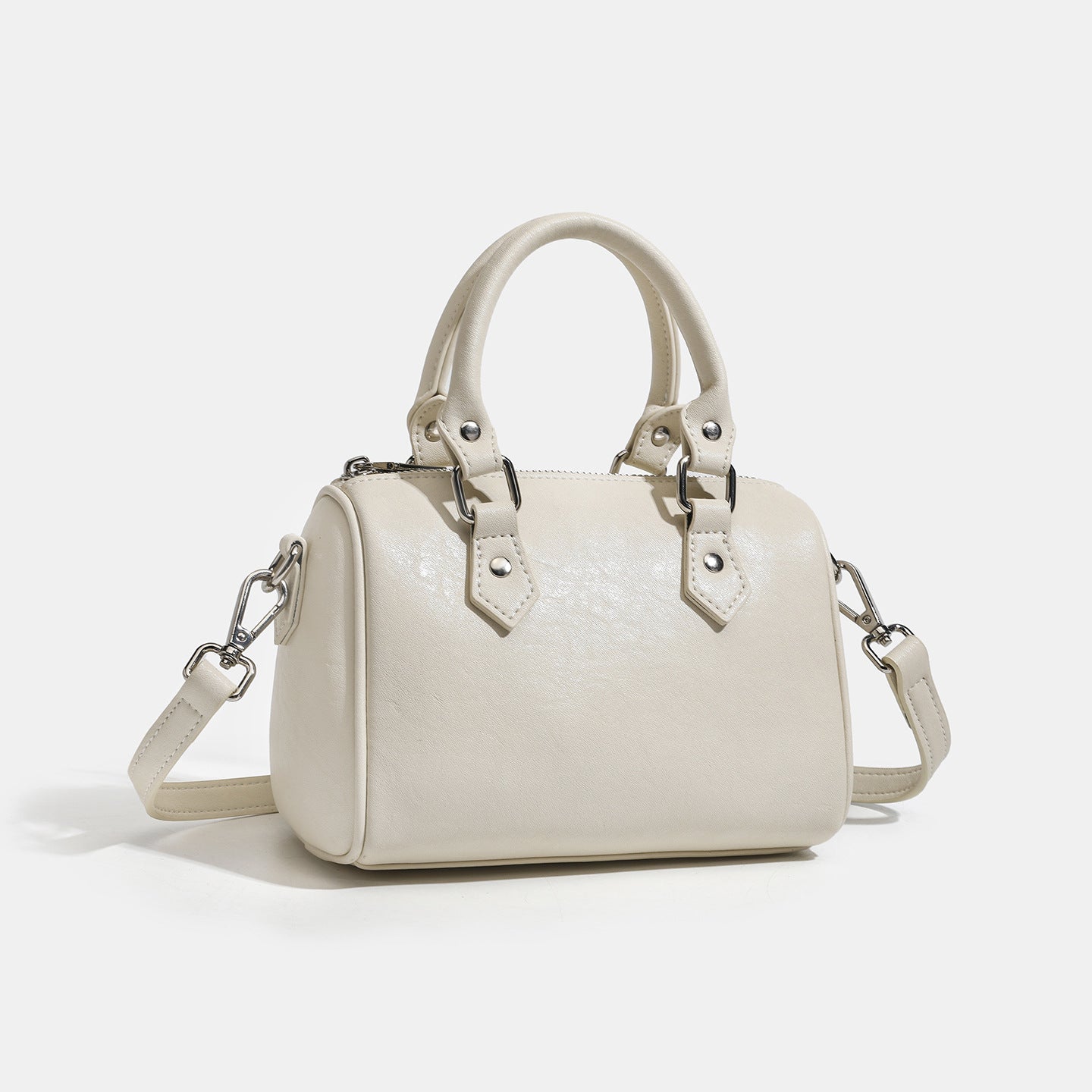 Women's Pebbled Cowhide Boston Barrel Bag with Detachable Strap