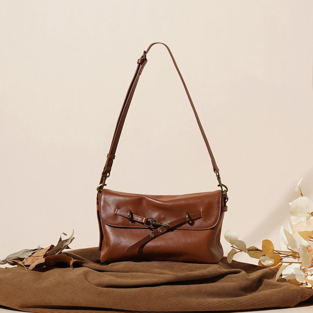 Women's Full-Grain Cowhide Horsebit Flap Crossbody Bag