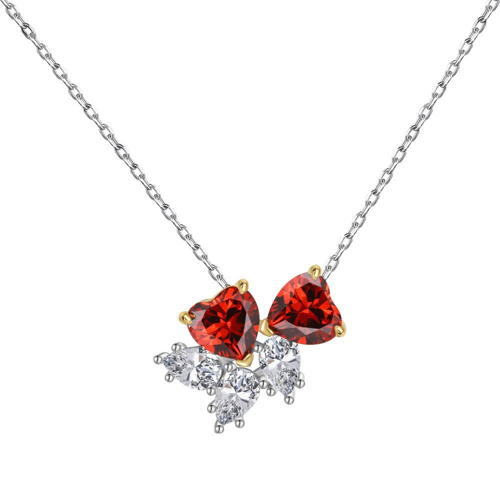 Rouge Vow S925 Sterling Silver Heart Zircon Necklace and Earrings Set