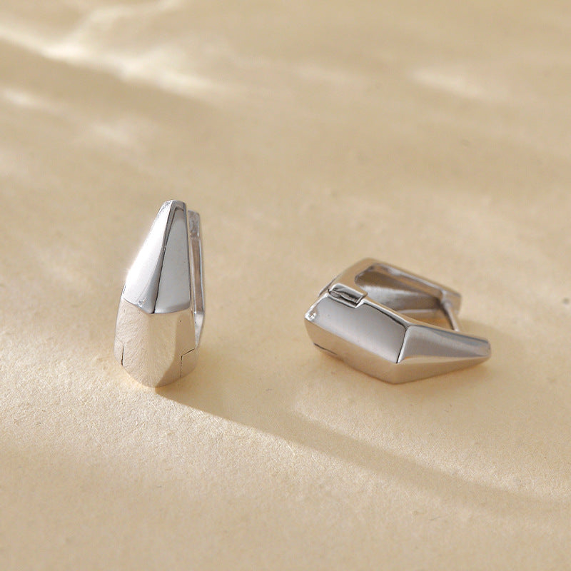 “Angular Muse” S925 Sterling Silver Irregular Geometric Hoop Earrings