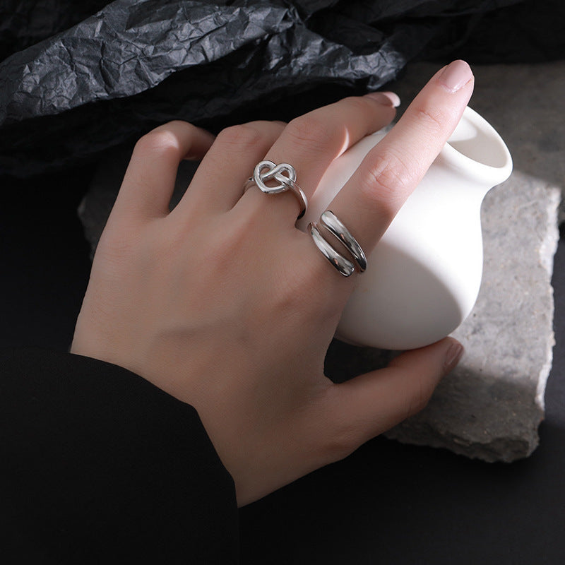 “Intertwined Hearts” S925 Sterling Silver Open Heart Ring