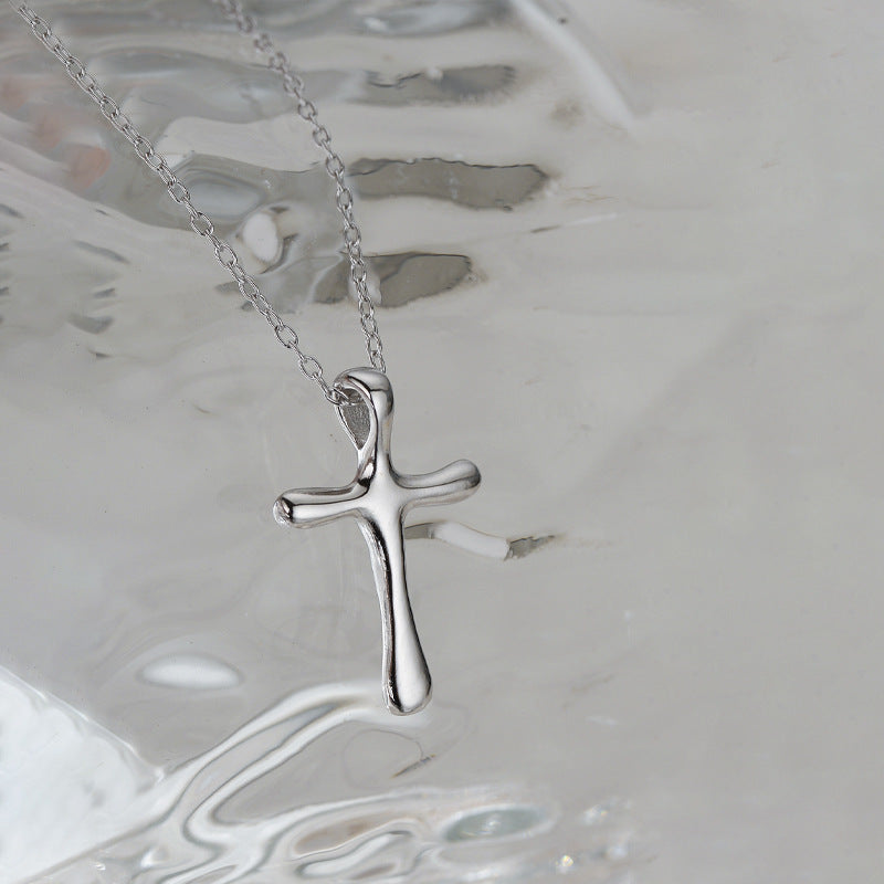 “Lava Cross” S925 Sterling Silver Irregular Cross Necklace