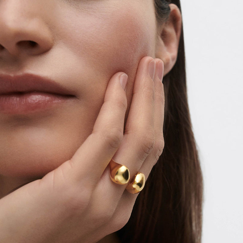 “Curved Harmony” S925 Sterling Silver Open Adjustable Asymmetrical Ring