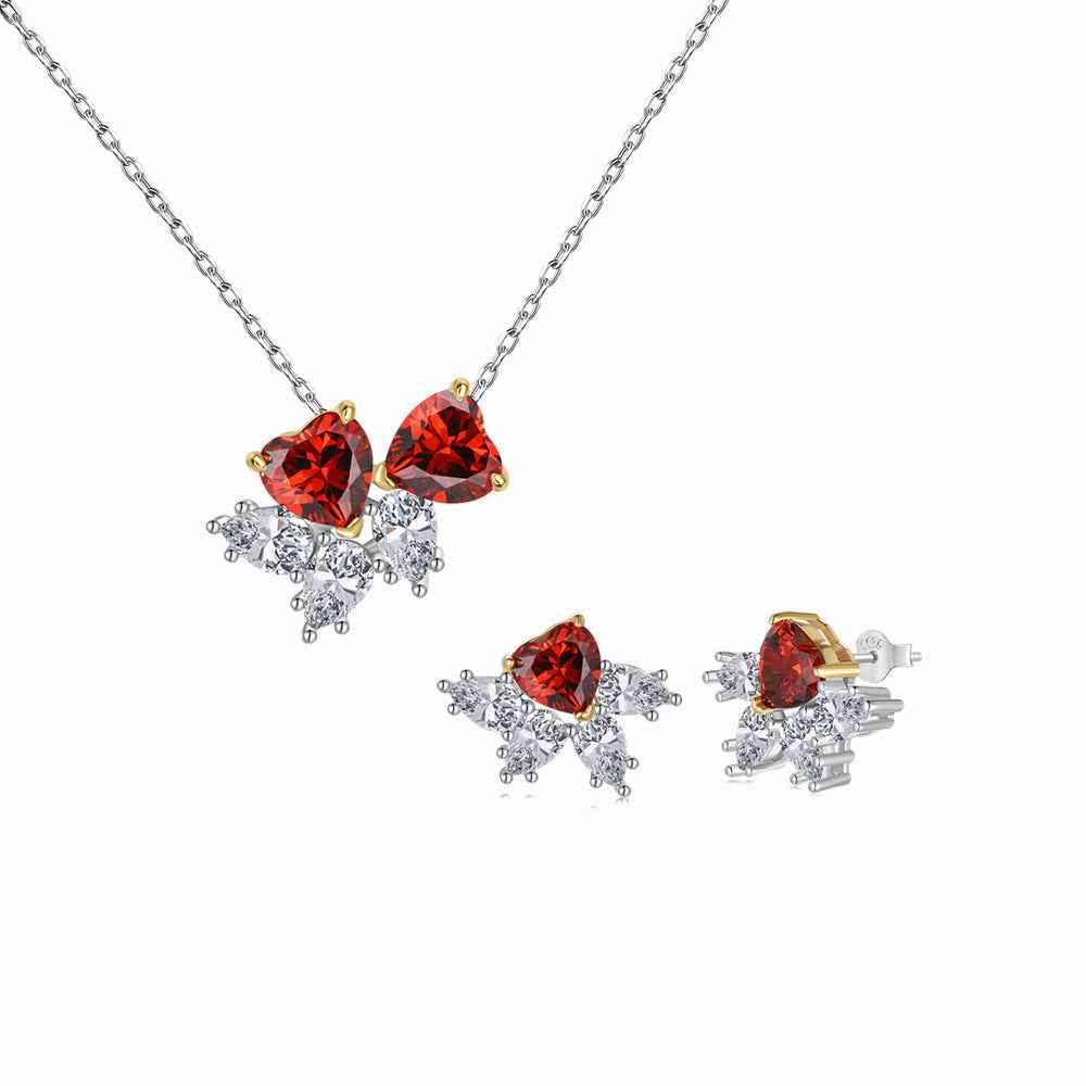 Rouge Vow S925 Sterling Silver Heart Zircon Necklace and Earrings Set