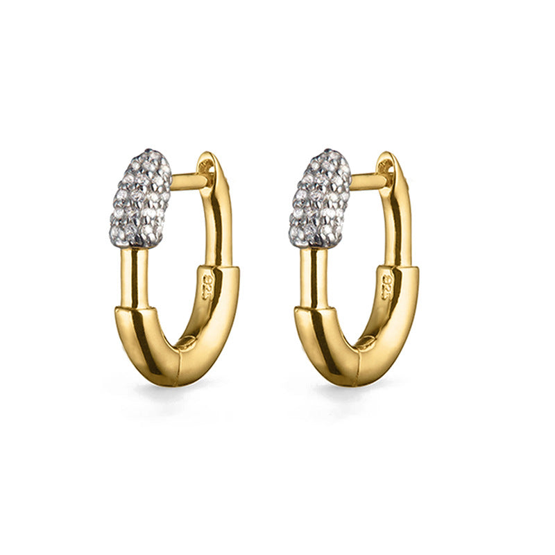 “U-Shape Stardust” S925 Sterling Silver U-Shaped Huggie Hoop Earrings with Sparkling Accents