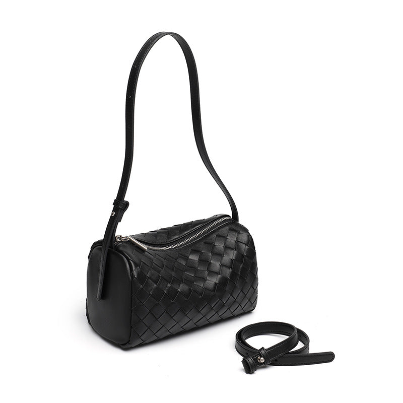 Women's Woven Sheepskin Baguette Bag with Adjustable Strap