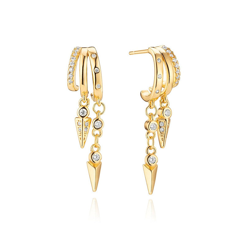 “Star Stud Edit” S925 Sterling Silver Geometric Stud Earrings with Sparkling Accents