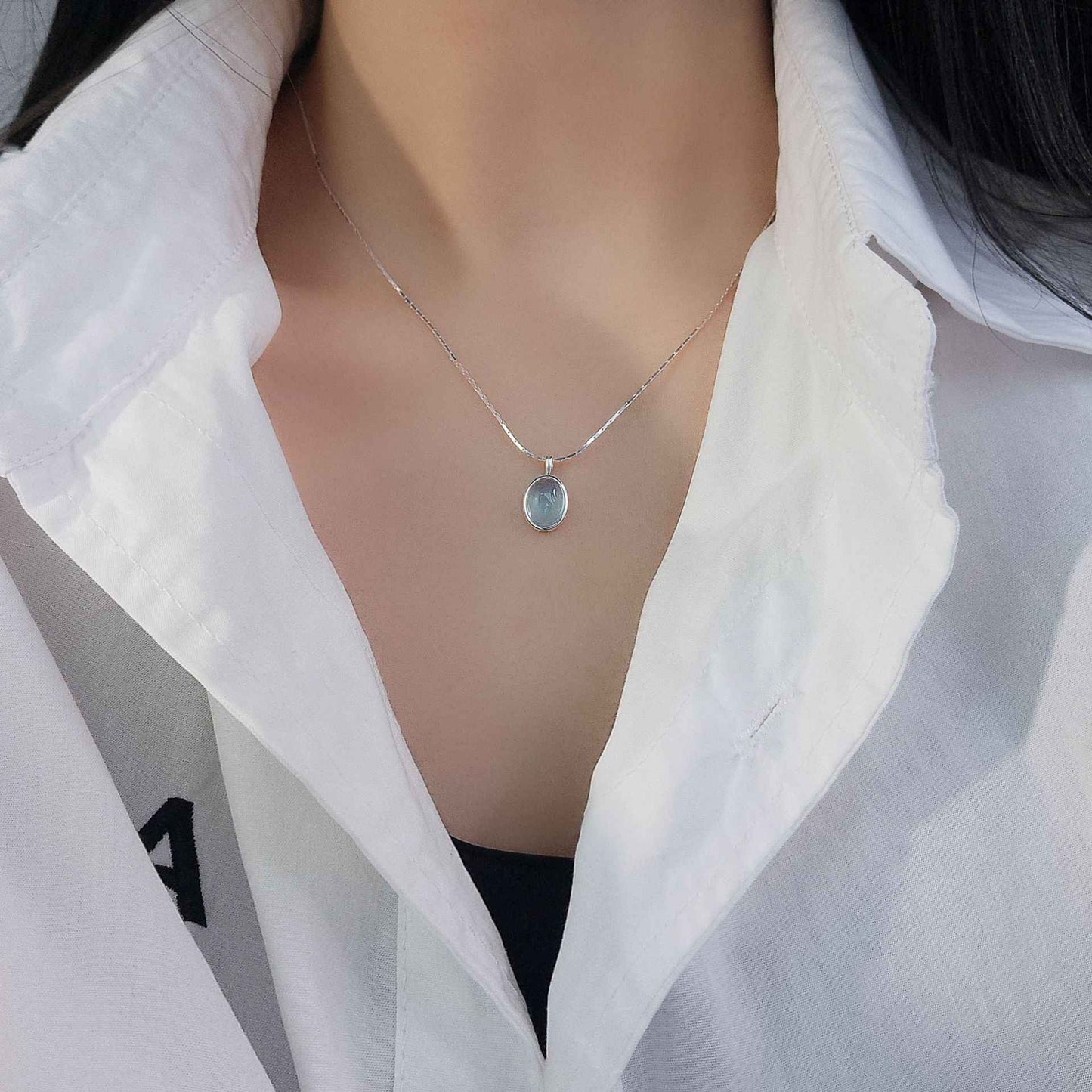 Ocean Aura Natural Aquamarine Pendant Necklace 925 Sterling Silver