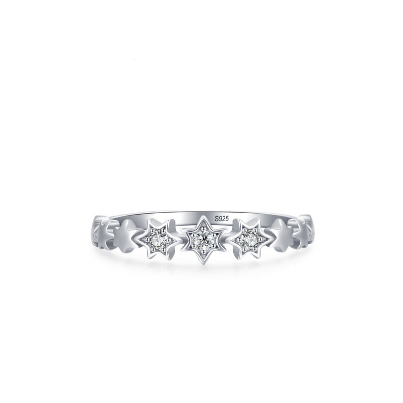 925 Sterling Silver Pavé Star Band Ring