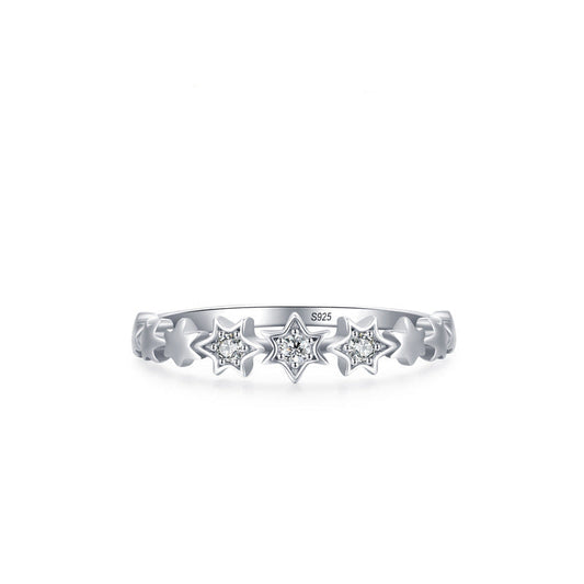 925 Sterling Silver Pavé Star Band Ring