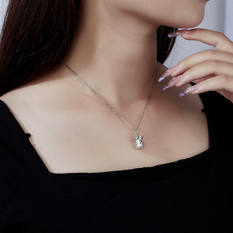 925 Sterling Silver Carousel Charm Necklace Rotating Horse White Gold Pendant