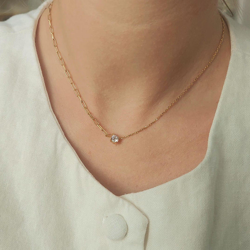 “Luxe Line” S925 Sterling Silver Zircon Irregular Chain Necklace