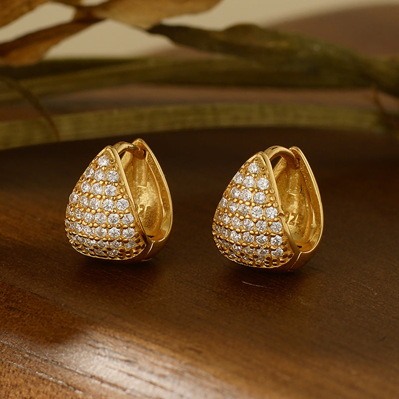 “Trielle Spark” S925 Sterling Silver Pavé Triangle Hoop Earrings