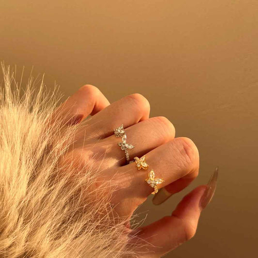 S925 Sterling Silver Twin Flutter Butterfly Adjustable Open Ring Silver Gold