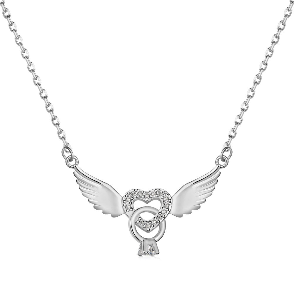 925 Sterling Silver Winged Heart Pendant Necklace