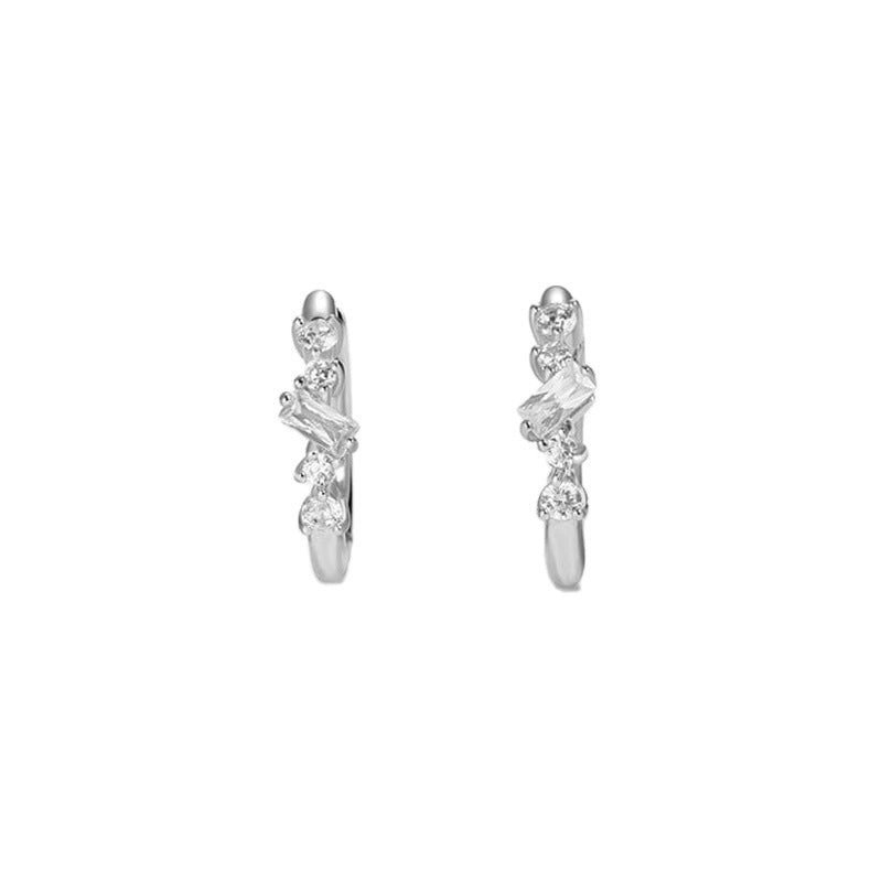 “Wave Eclat” S925 Sterling Silver Wavy Hoop Earrings with Sparkling Accents