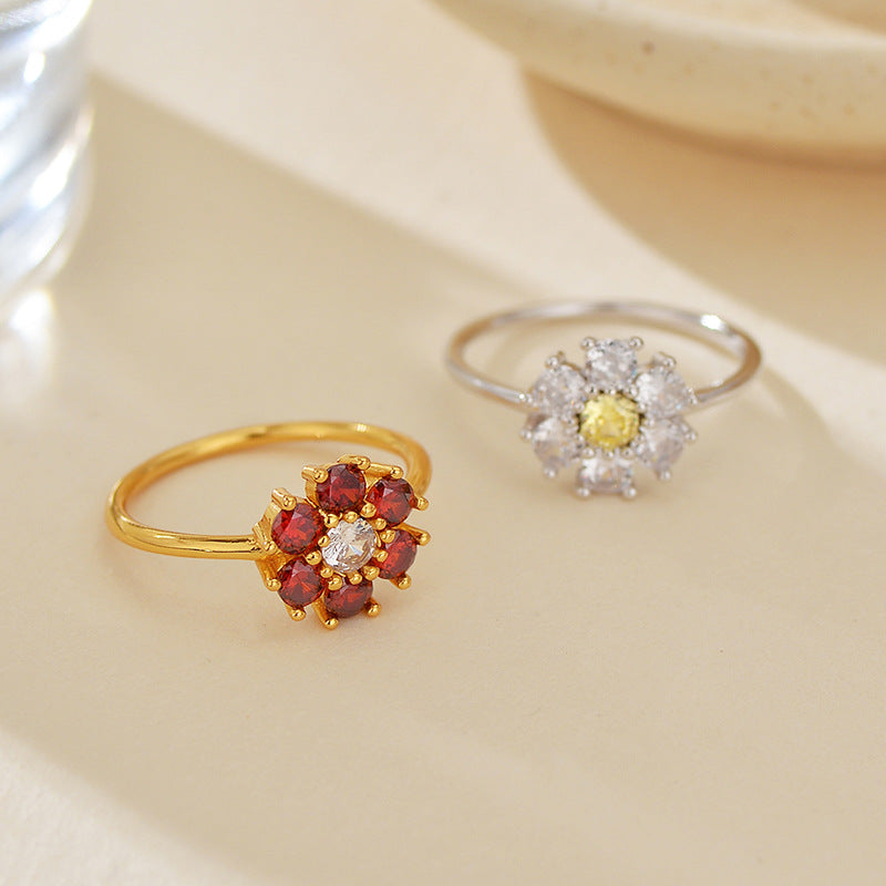 “Bloom Duo” S925 Sterling Silver Two-Tone Zircon Flower Ring
